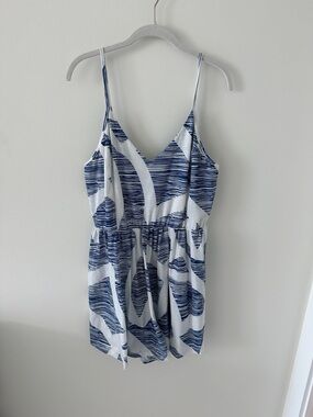 Blue & White Striped Print Spaghetti-Strap Romper